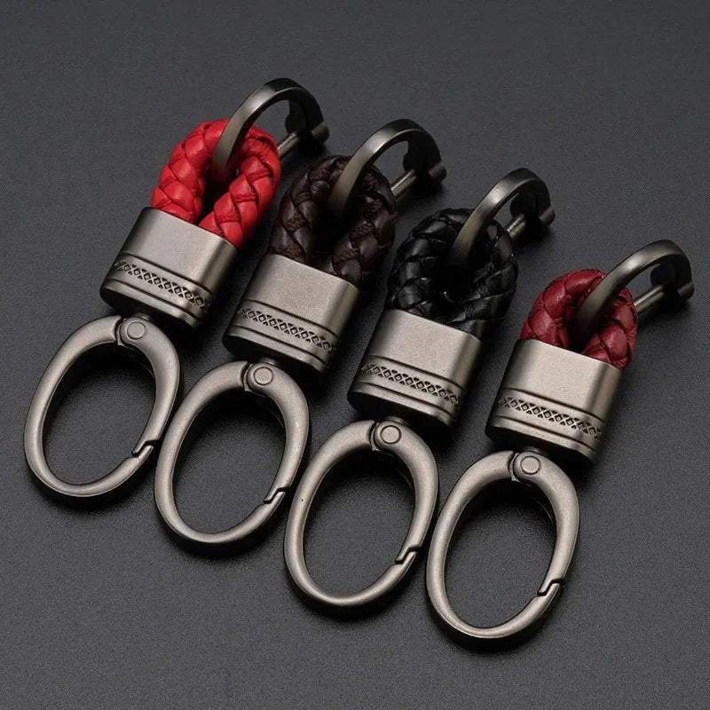 Hand Woven Horseshoe Buckle Leather Rope Keychain, Car Keyring, Car