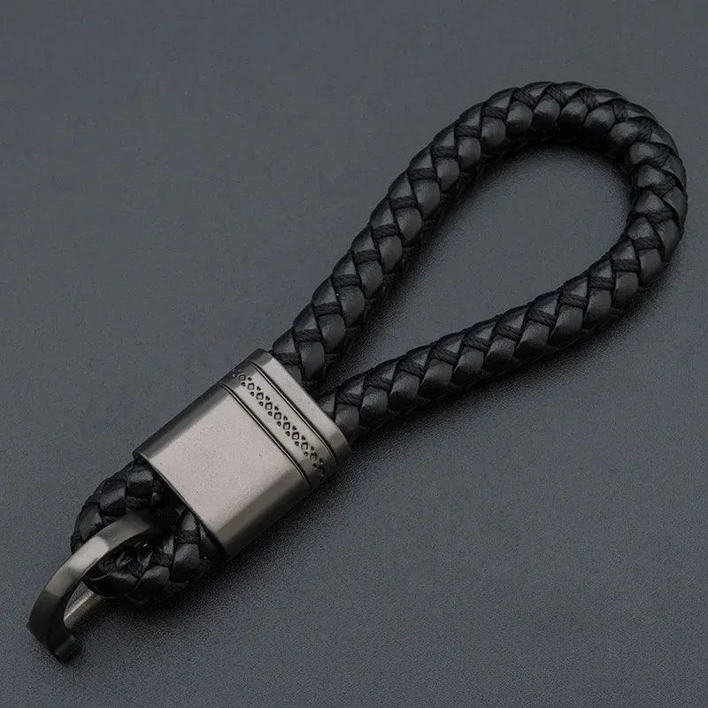 Hand Woven Horseshoe Buckle Leather Rope Keychain, Car Keyring, Car