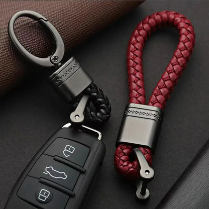 Hand Woven Horseshoe Buckle Leather Rope Keychain, Car Keyring, Car